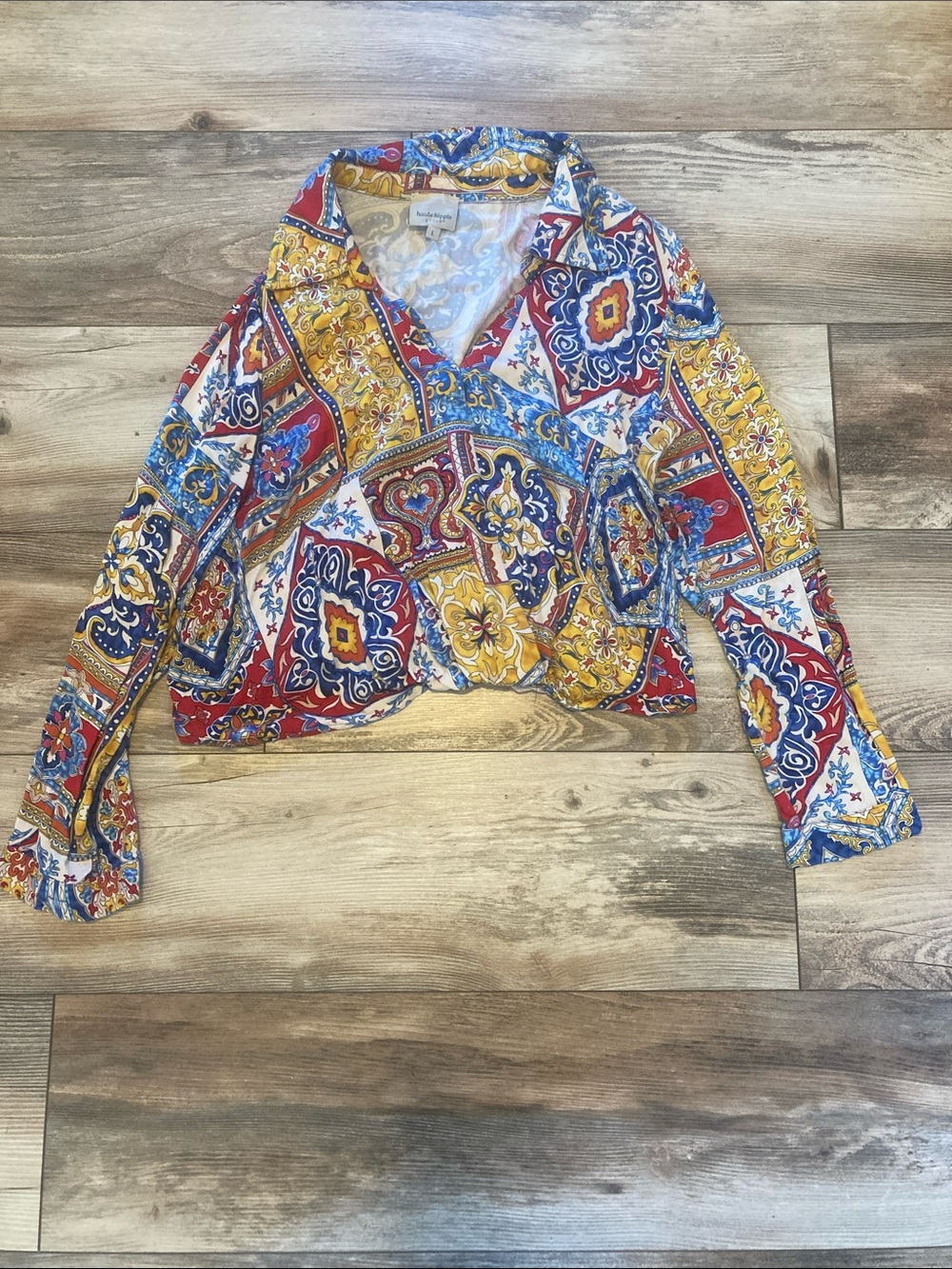 Haute Hippie Multicolor Multiprint Women’s Crop Longsleeve Blouse Size L